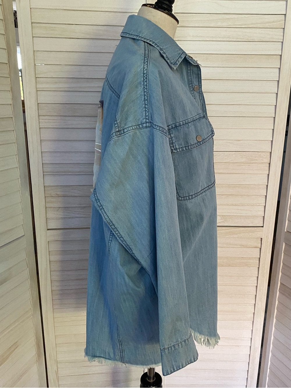 POL Blue Denim Button-Down Shirt/Shacket with Back Plaid Patch SZ S - Picture 5 of 14